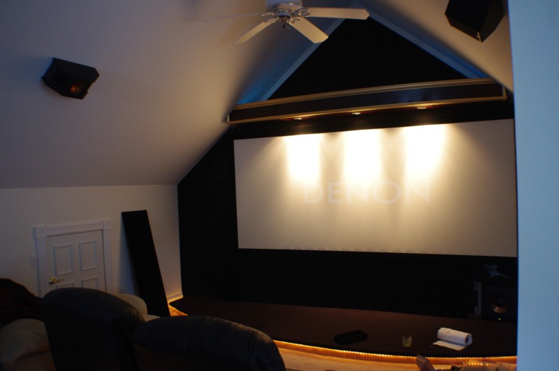 Drsape Front Wall & curved stage for Custom Klipsch Home Theater by AV Systems of Maine